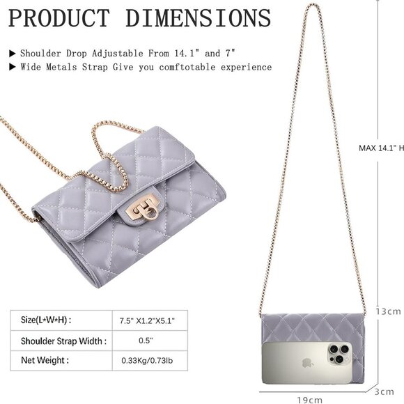 Small Quilted Crossbody Bag for Women - Phone Purse with Card Slots,Trendy Shoul - Picture 5 of 7